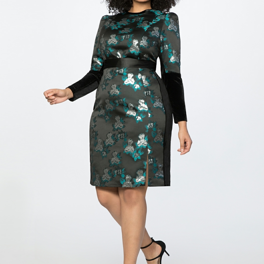 Eloquii 20 Black/Silver/Teal Velvet and Silk Dress